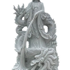 Tượng quan âm bồ tát cưỡi rồng bằng đá trắng đẹp