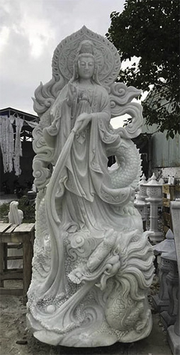 Tượng quan âm bồ tát cưỡi rồng bằng đá trắng đẹp 4 Tượng Phật Quan Âm Cưỡi Rồng Bằng Đá